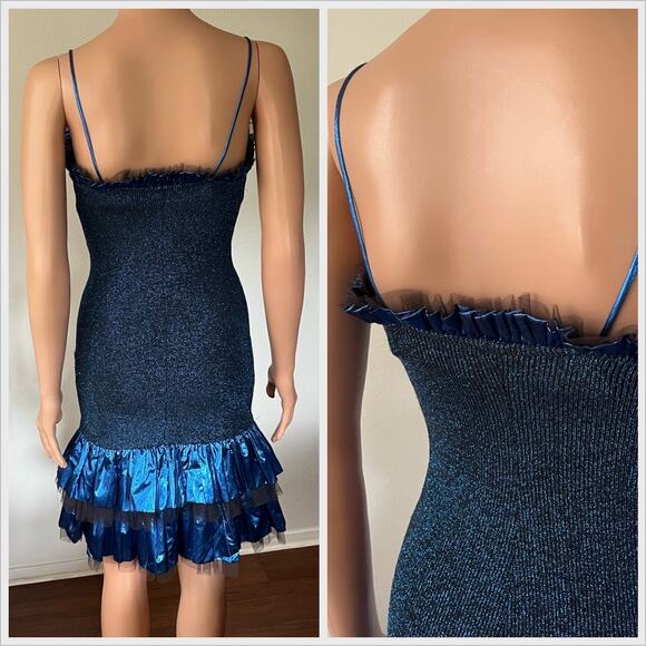 Vintage 80s Blue Metallic Prom Dress Lurex Lamé Formal Disco // Size XS - Picture 2 of 7